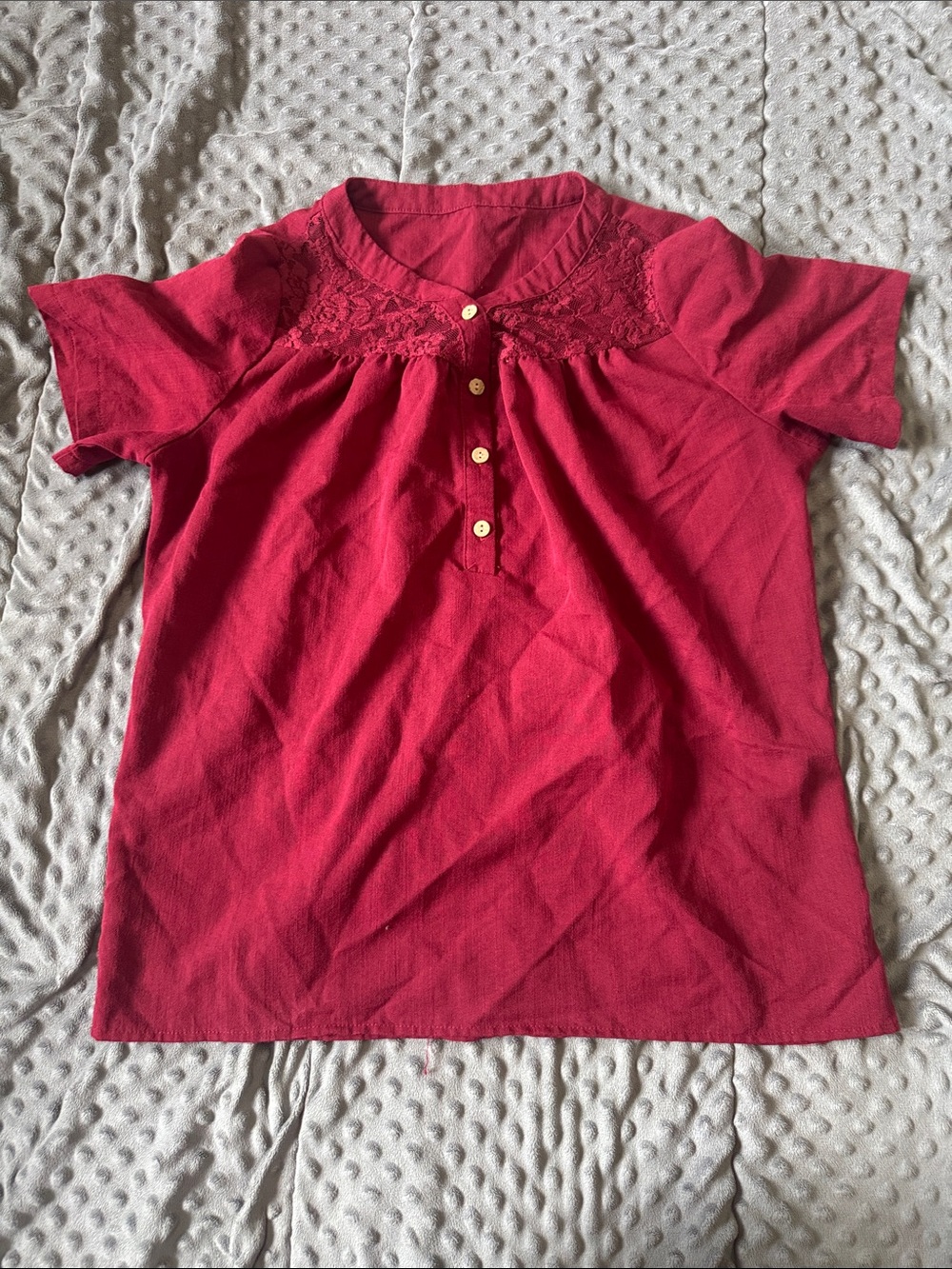 Embroidered Short-Sleeve Polo Top - Raspberry